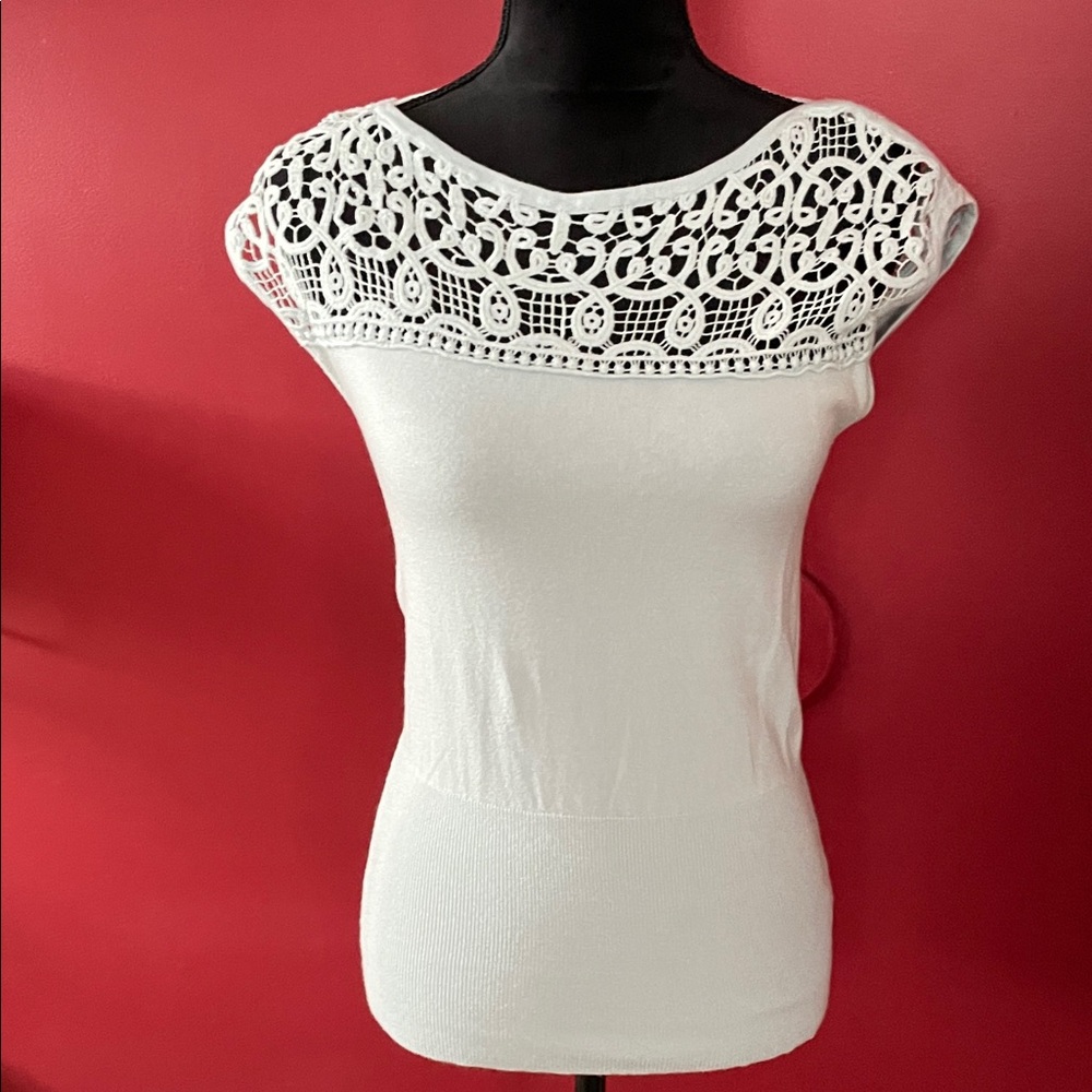 Premise White Crochet Accent Blouse